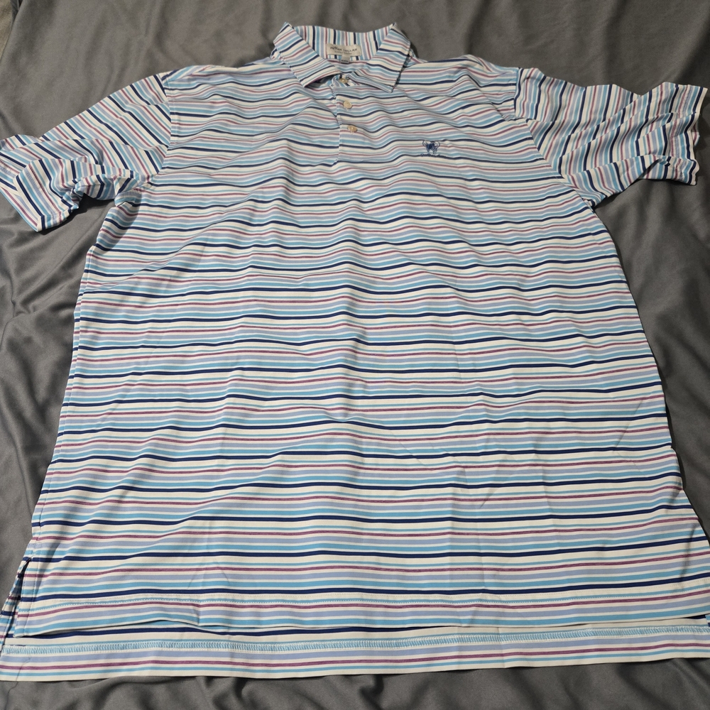 Peter Millar Summer Comfort Polo Shirt Men's Large Blue Striped DeBordeau Golf